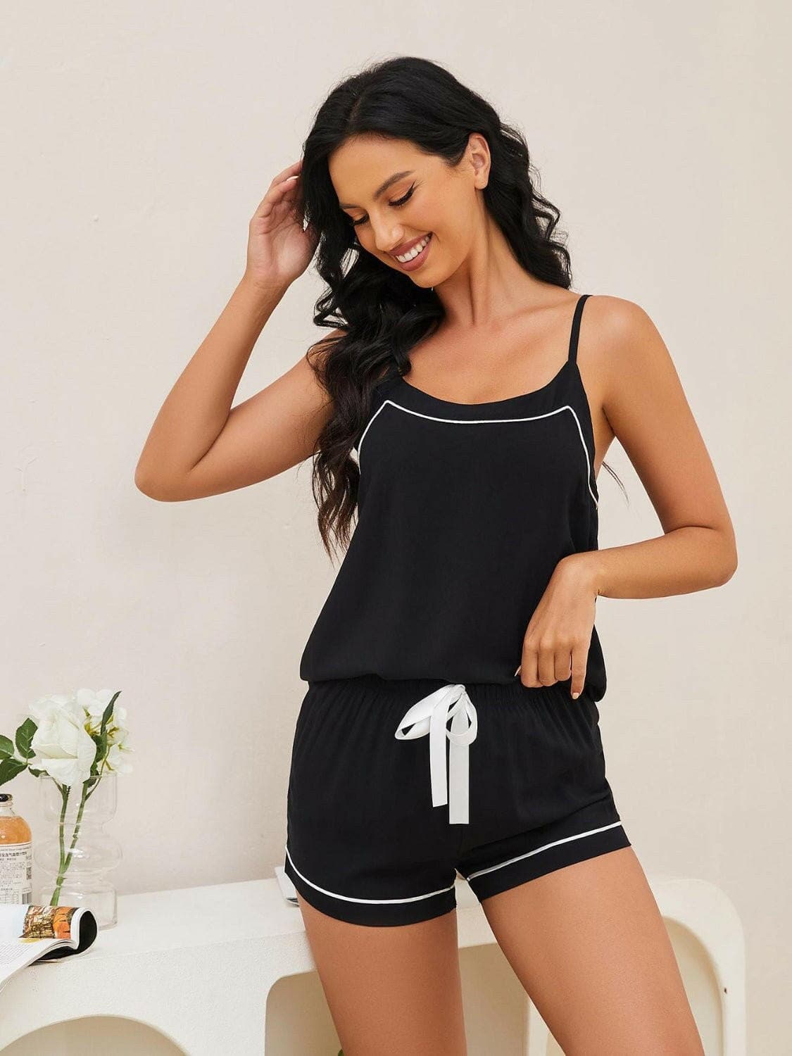 Scoop Neck Spaghetti Strap Top and Shorts Lounge Set - Love Salve