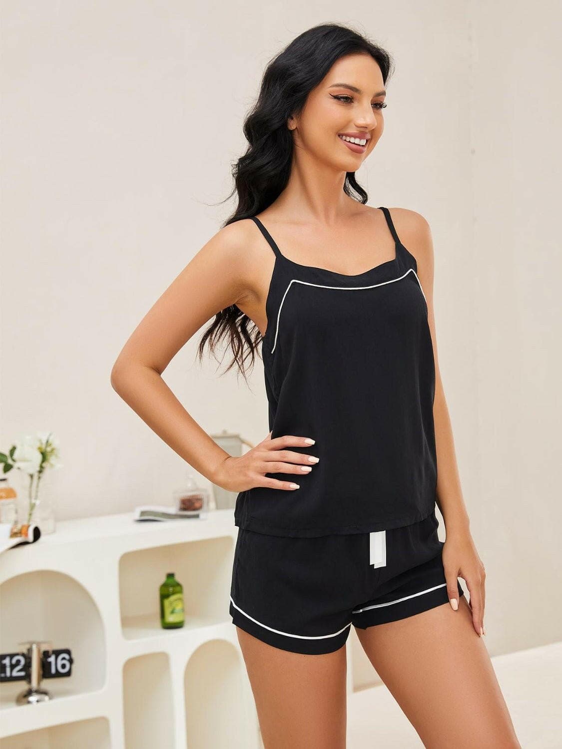 Scoop Neck Spaghetti Strap Top and Shorts Lounge Set - Love Salve