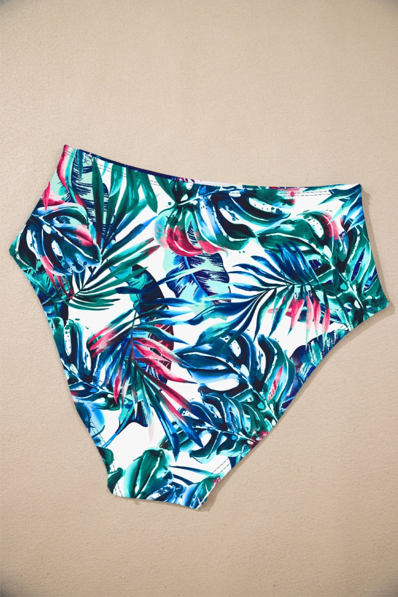 Sea Green Floral Print Drawstring Tankini Set with Tummy Control - Love Salve 