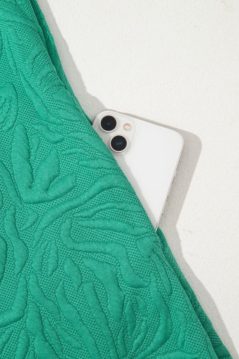 Sea Green Jacquard Textured Quarter Zipper Shift Mini Dress - Love Salve 