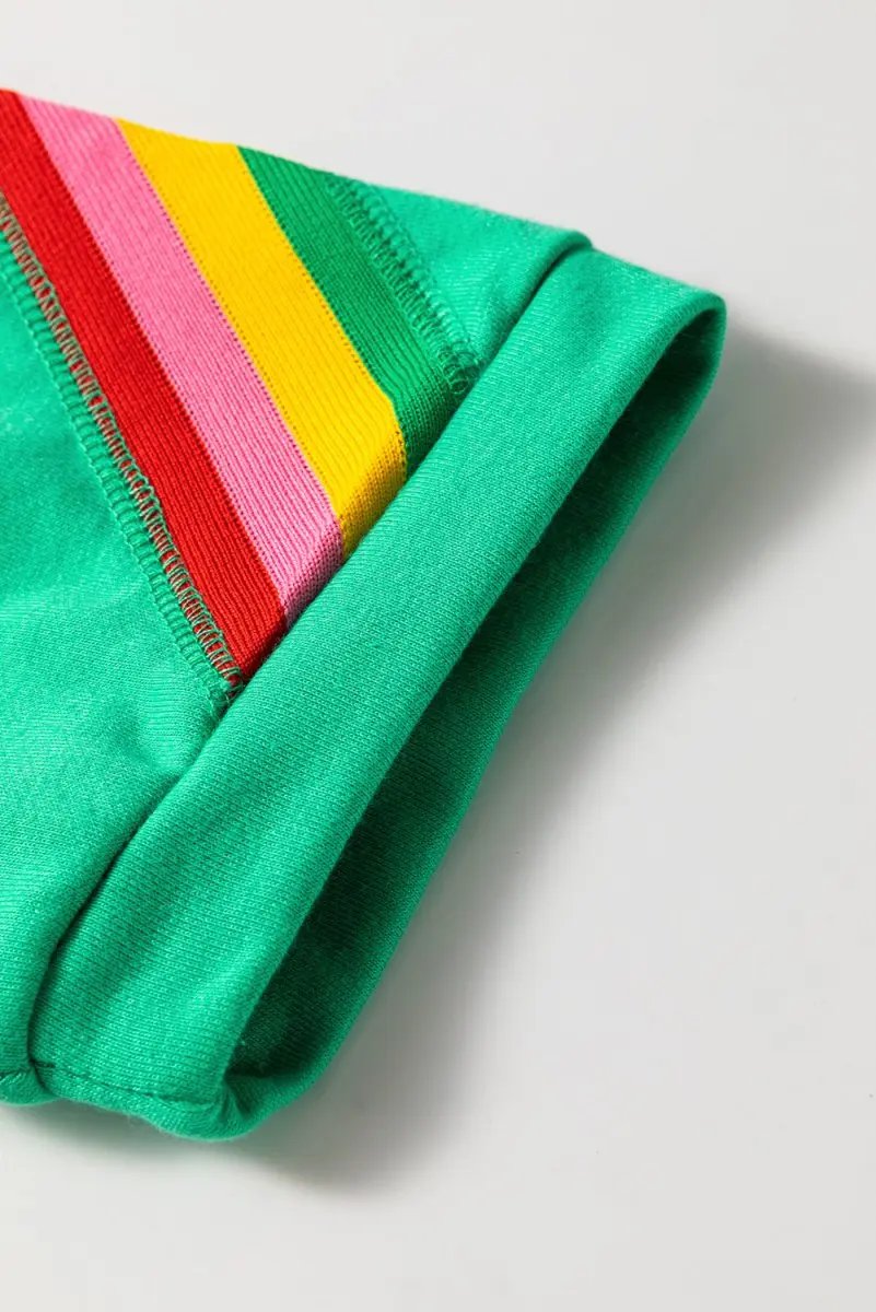 Sea Green Rainbow Colorblock Collared Short Sleeve Top 2 Piece Shorts Set - Love Salve 