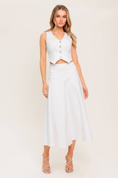 SECRET CHARM WHITE DENIM WOVEN MIDI SKIRT - Love Salve