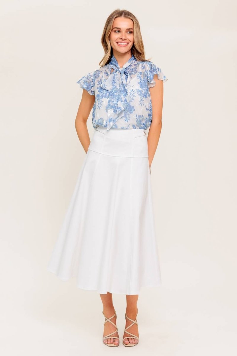 SECRET CHARM WHITE DENIM WOVEN MIDI SKIRT - Love Salve