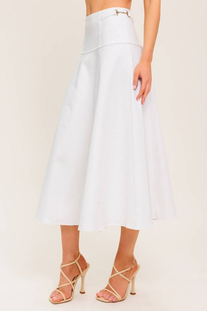 SECRET CHARM WHITE DENIM WOVEN MIDI SKIRT - Love Salve