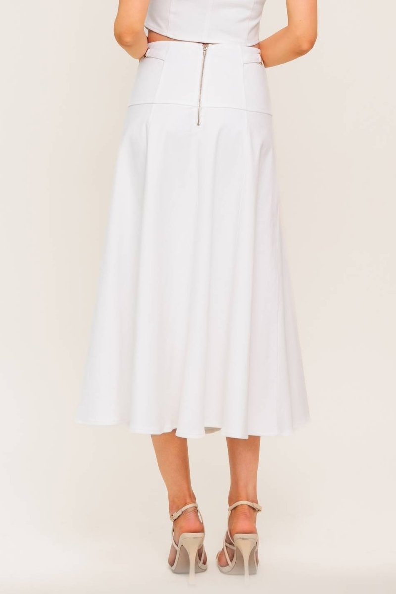 SECRET CHARM WHITE DENIM WOVEN MIDI SKIRT - Love Salve