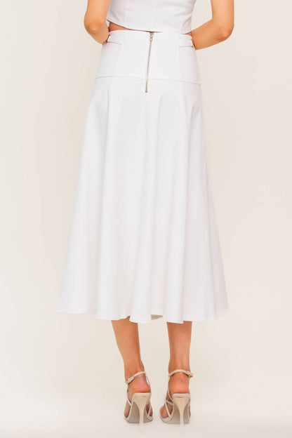 SECRET CHARM WHITE DENIM WOVEN MIDI SKIRT - Love Salve