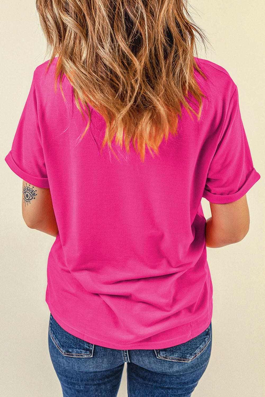 Sequin Bow Round Neck Short Sleeve T-Shirt - Love Salve