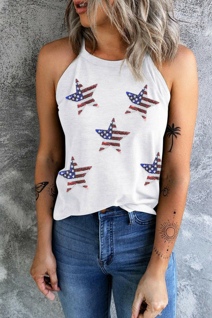 Sequin US Flag Star Grecian Neck Tank - Love Salve