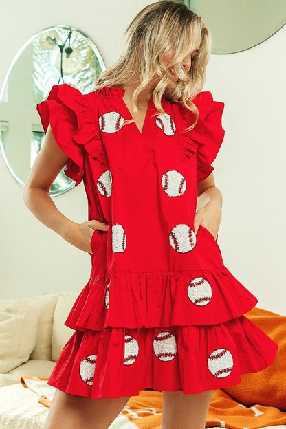 Sequins Baseball Patch Gameday Dress for Sports Fans - Love Salve
