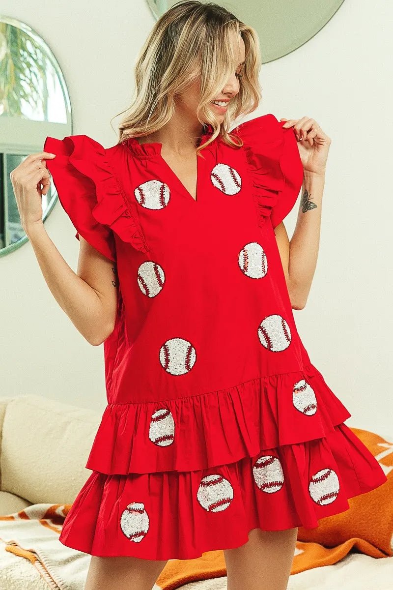 Sequins Baseball Patch Gameday Dress for Sports Fans - Love Salve