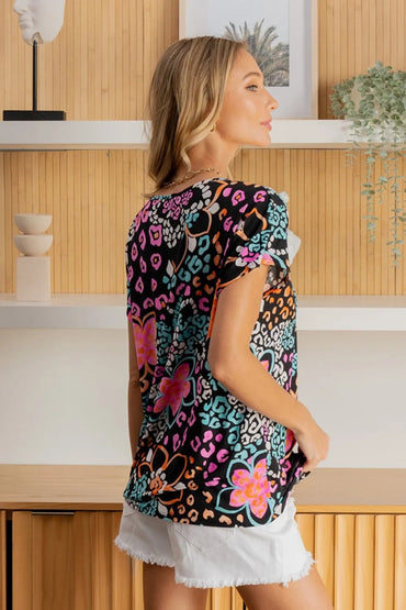 Sew In Love Full Size Printed Short Sleeve Top for Women - Love Salve 