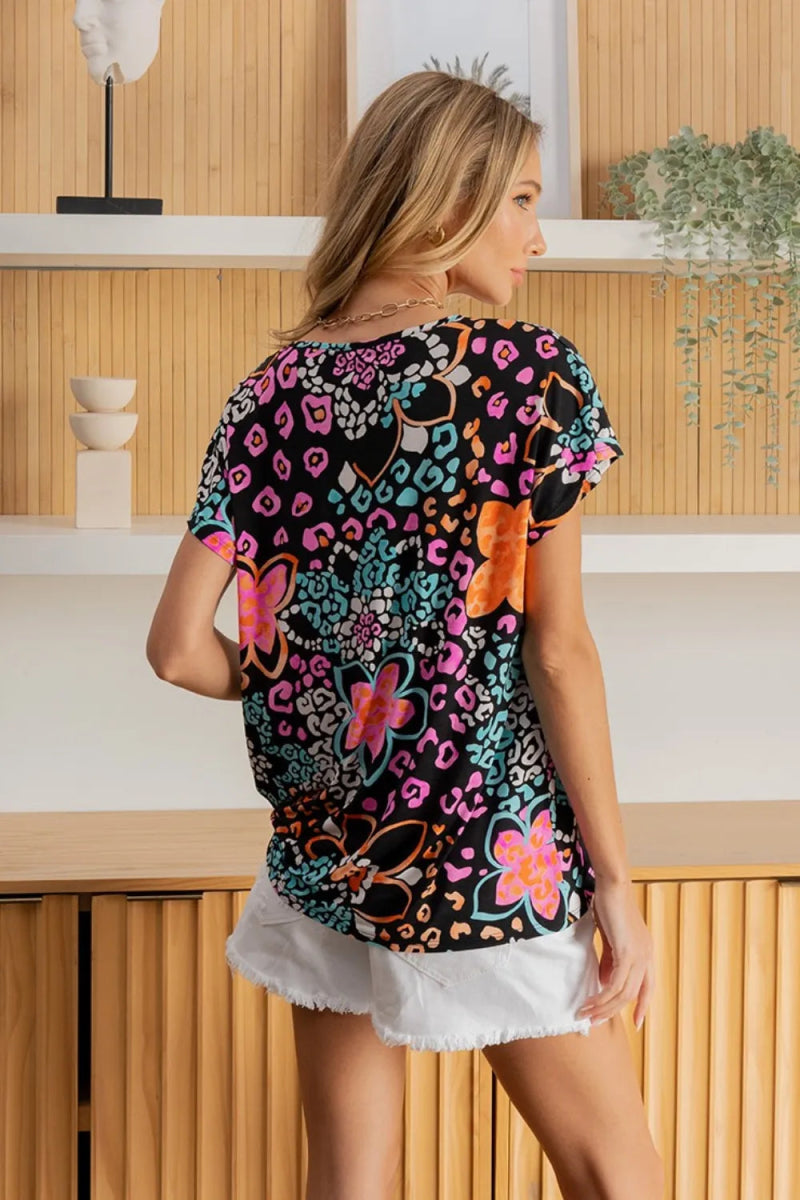 Sew In Love Full Size Printed Short Sleeve Top for Women - Love Salve 