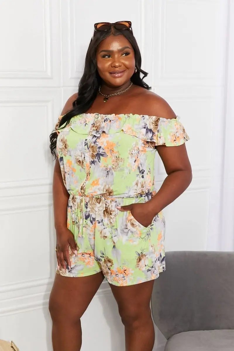 Sew In Love Full Size Pure Delight Floral Off-Shoulder Romper - Love Salve 