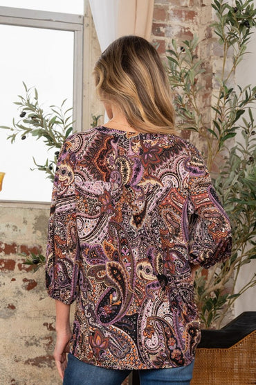 Sew In Love Paisley Print V-Neck Top for Effortless Style - Love Salve 