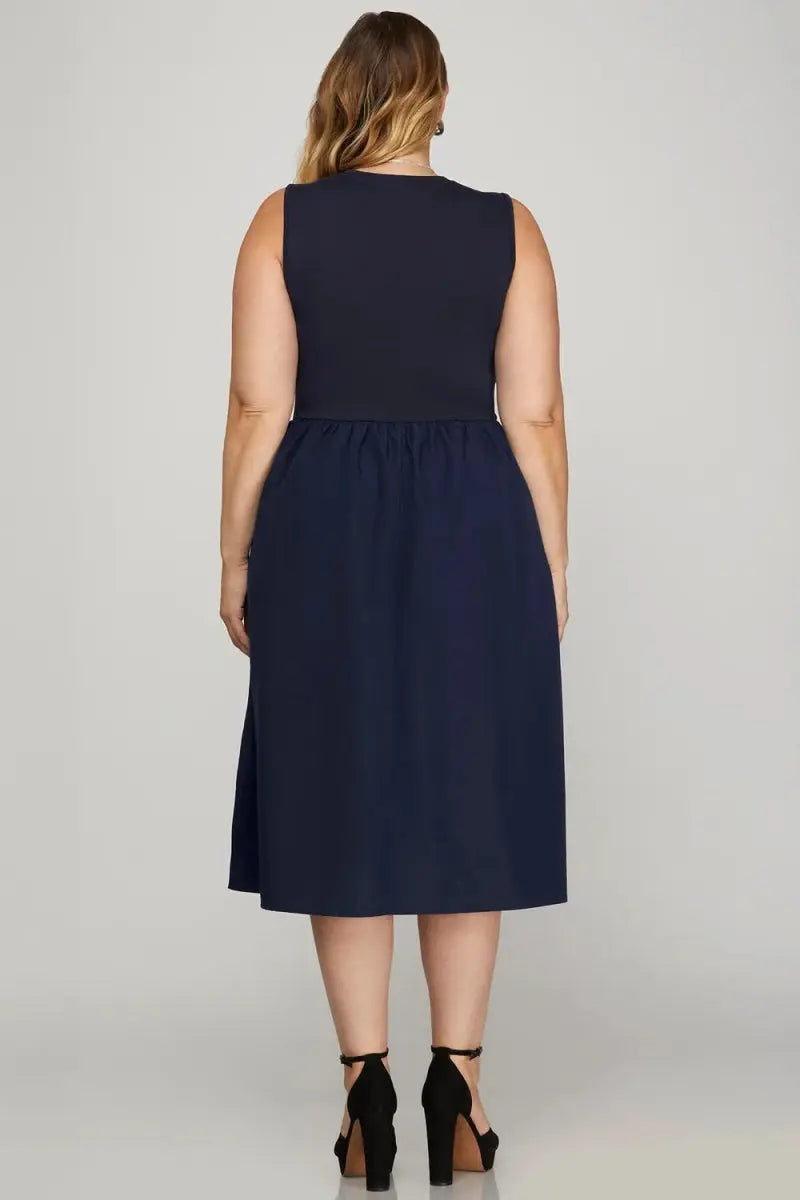 She + Sky Full Size Sleeveless Midi Dress with Pockets - Love Salve 