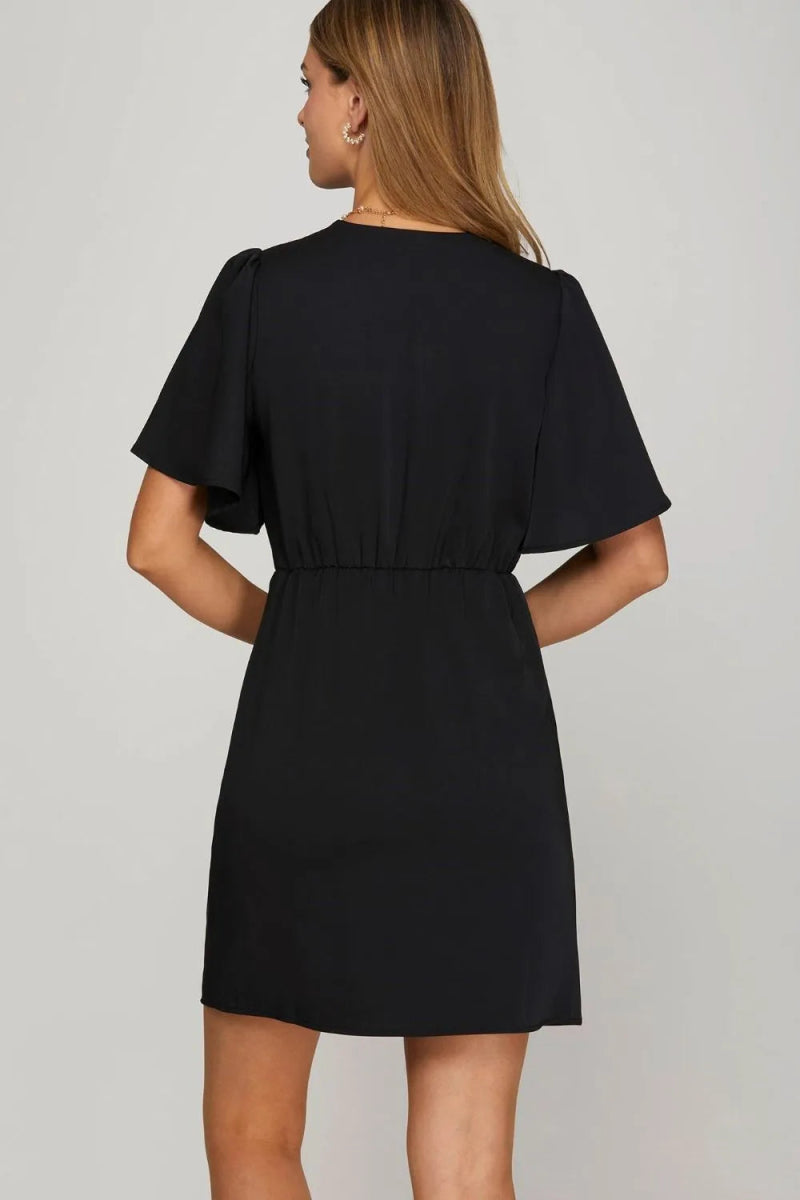 She + Sky Ruffled Surplice Short Flutter Sleeve Mini Dress - Love Salve 