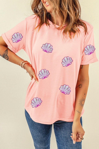 Shell Round Neck Short Sleeve T-Shirt - Love Salve