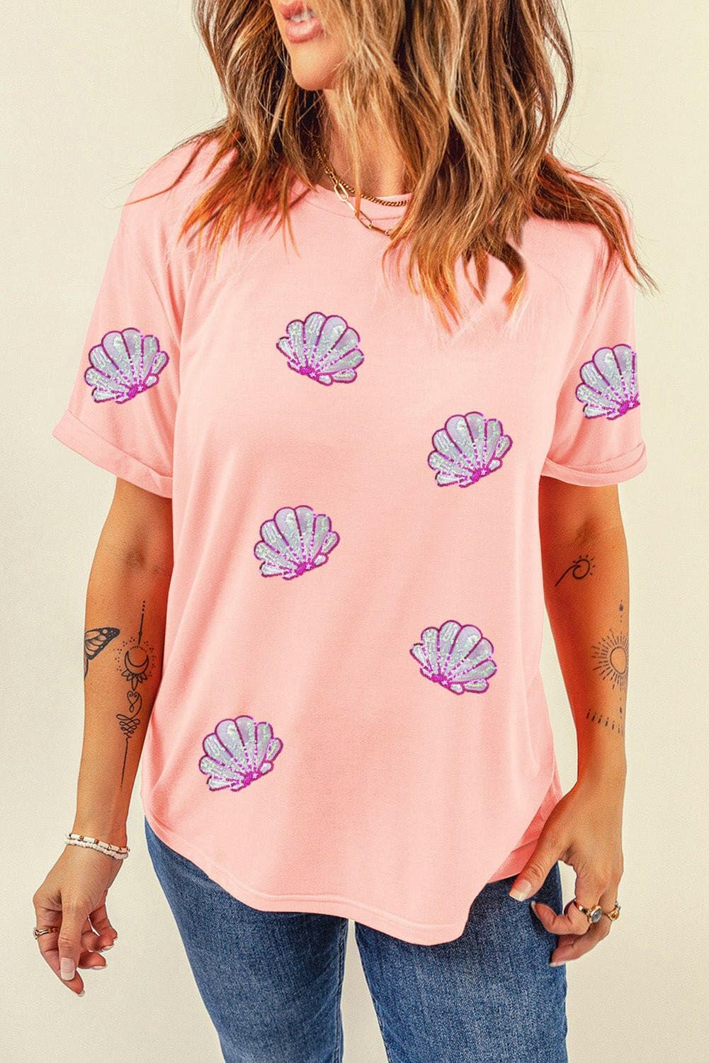 Shell Round Neck Short Sleeve T-Shirt - Love Salve