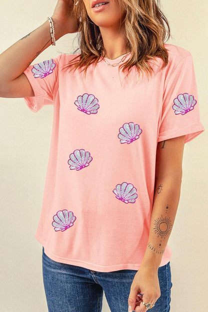 Shell Round Neck Short Sleeve T-Shirt - Love Salve