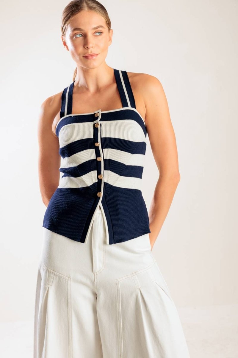 SHINE BRIGHT NAVY KNIT TOP - Love Salve