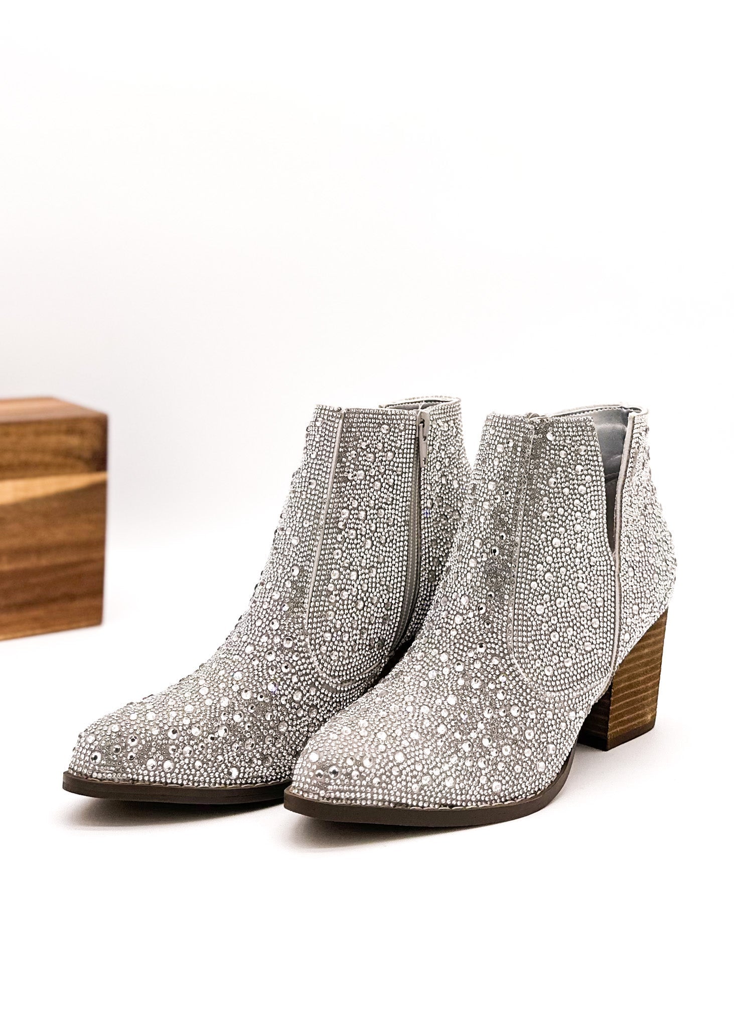 Shine Star Rhinestone Bootie Silver With Zipper Closure Naughty Monkey