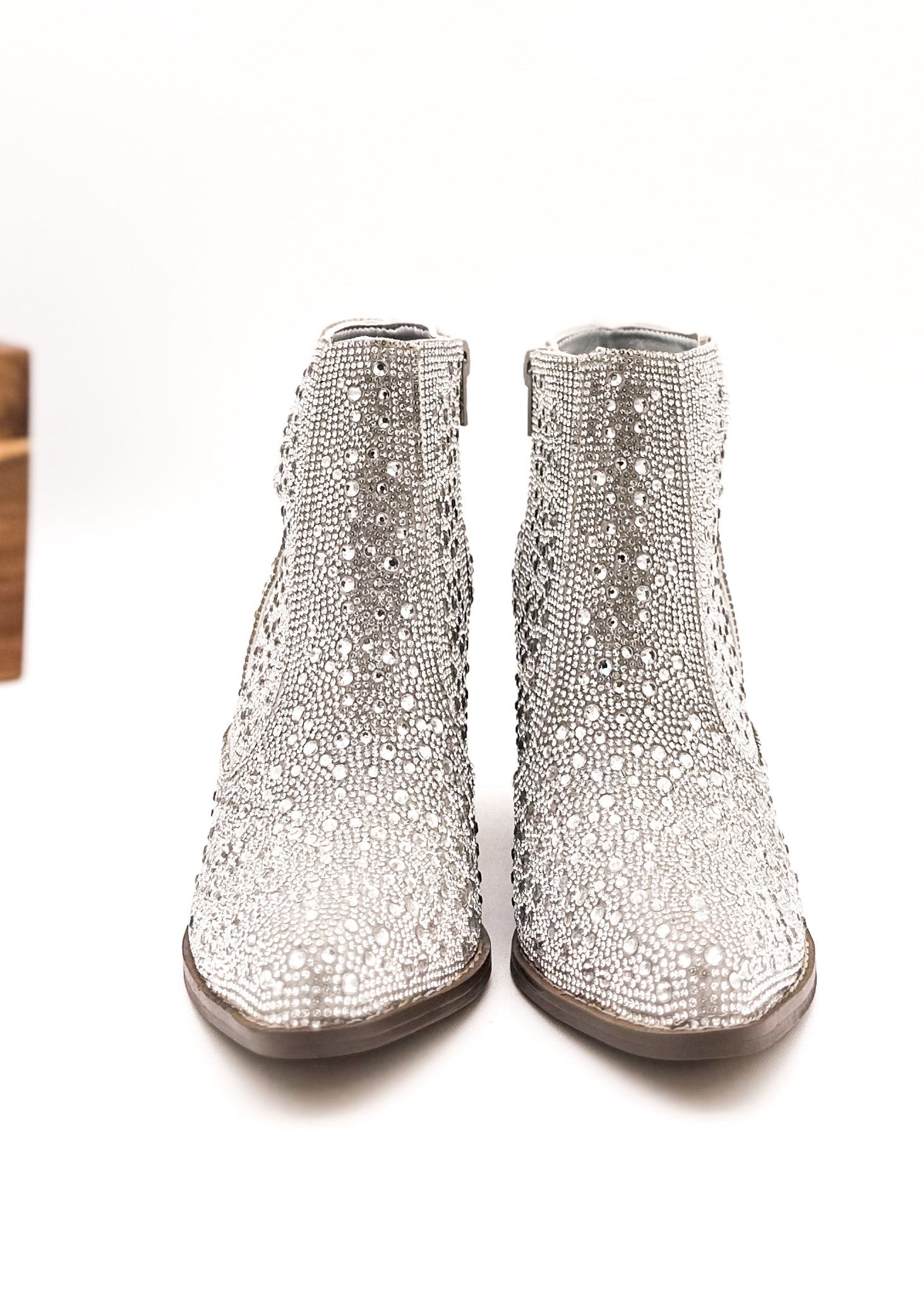 Shine Star Rhinestone Bootie Silver With Zipper Closure Naughty Monkey