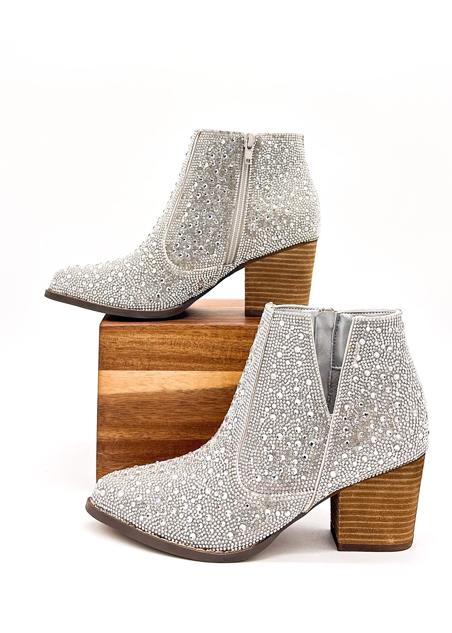 Shine Star Rhinestone Bootie Silver With Zipper Closure Naughty Monkey