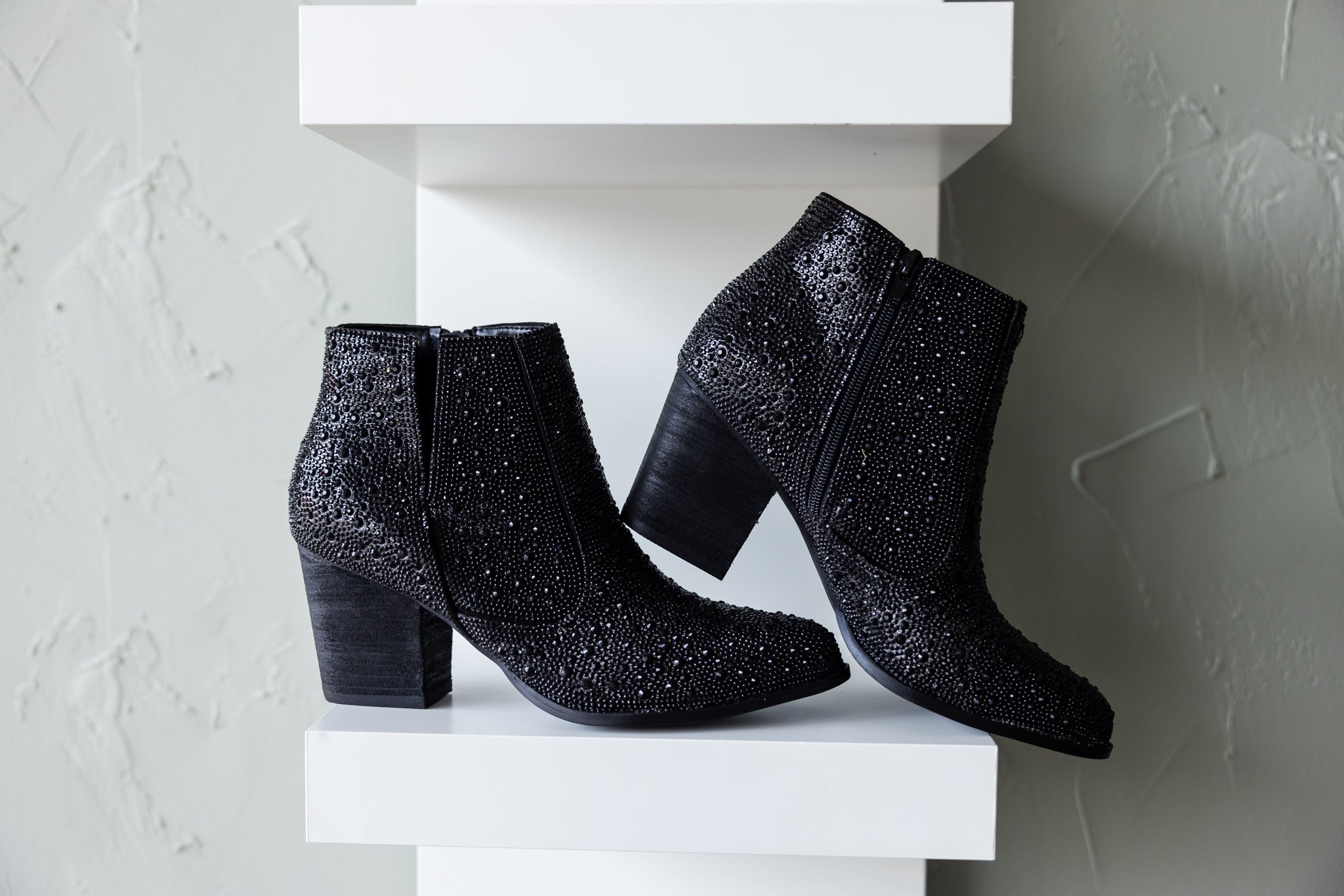 Shine Star Rhinestone Bootie Black With Ankle Zip Closure Naughty Monkey