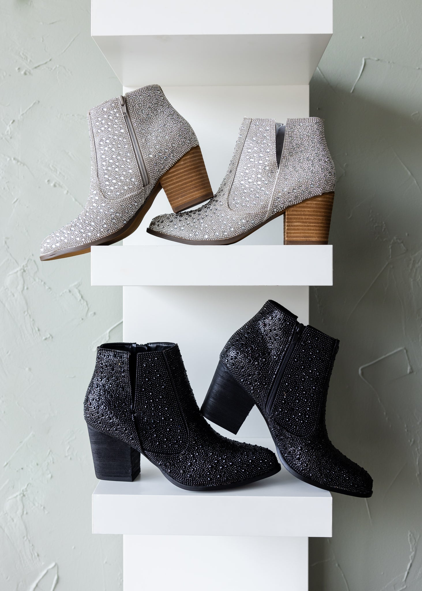 Shine Star Rhinestone Bootie Silver With Zipper Closure Naughty Monkey