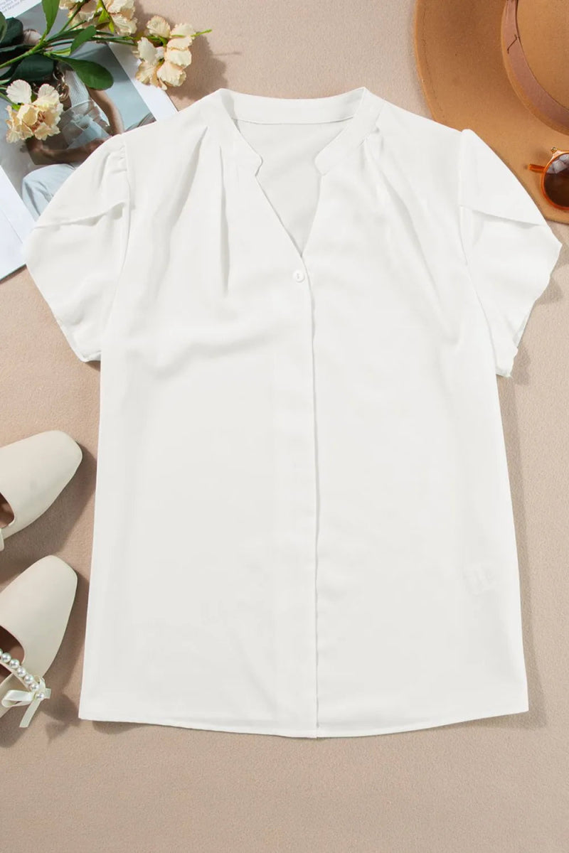 Short Sleeve Notched Blouse - Love Salve