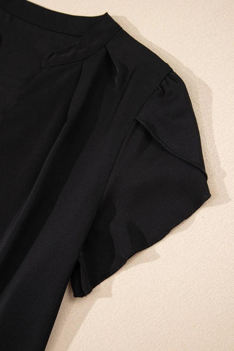 Short Sleeve Notched Blouse - Love Salve