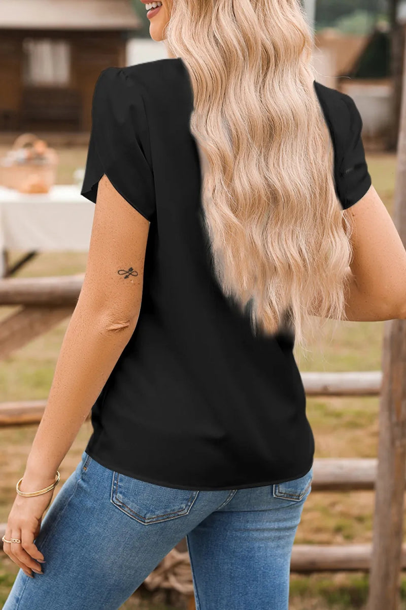 Short Sleeve Notched Blouse - Love Salve