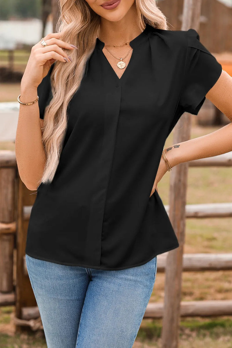 Short Sleeve Notched Blouse - Love Salve
