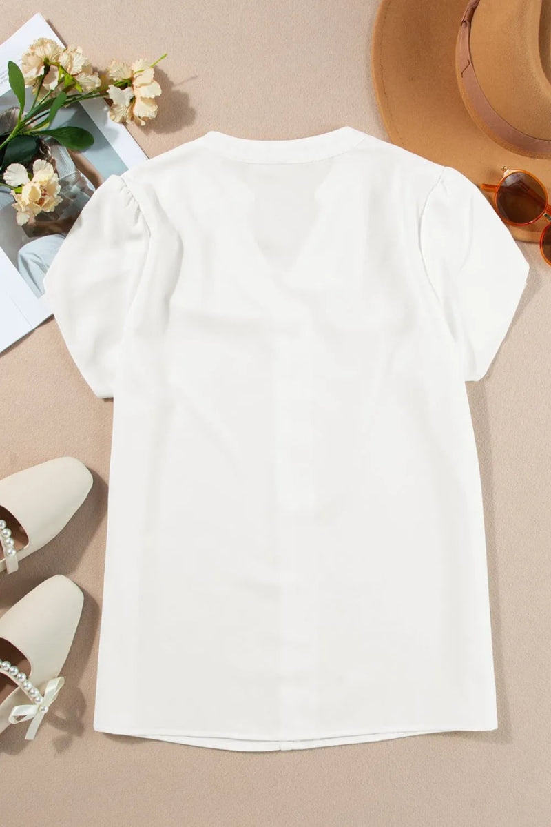 Short Sleeve Notched Blouse - Love Salve