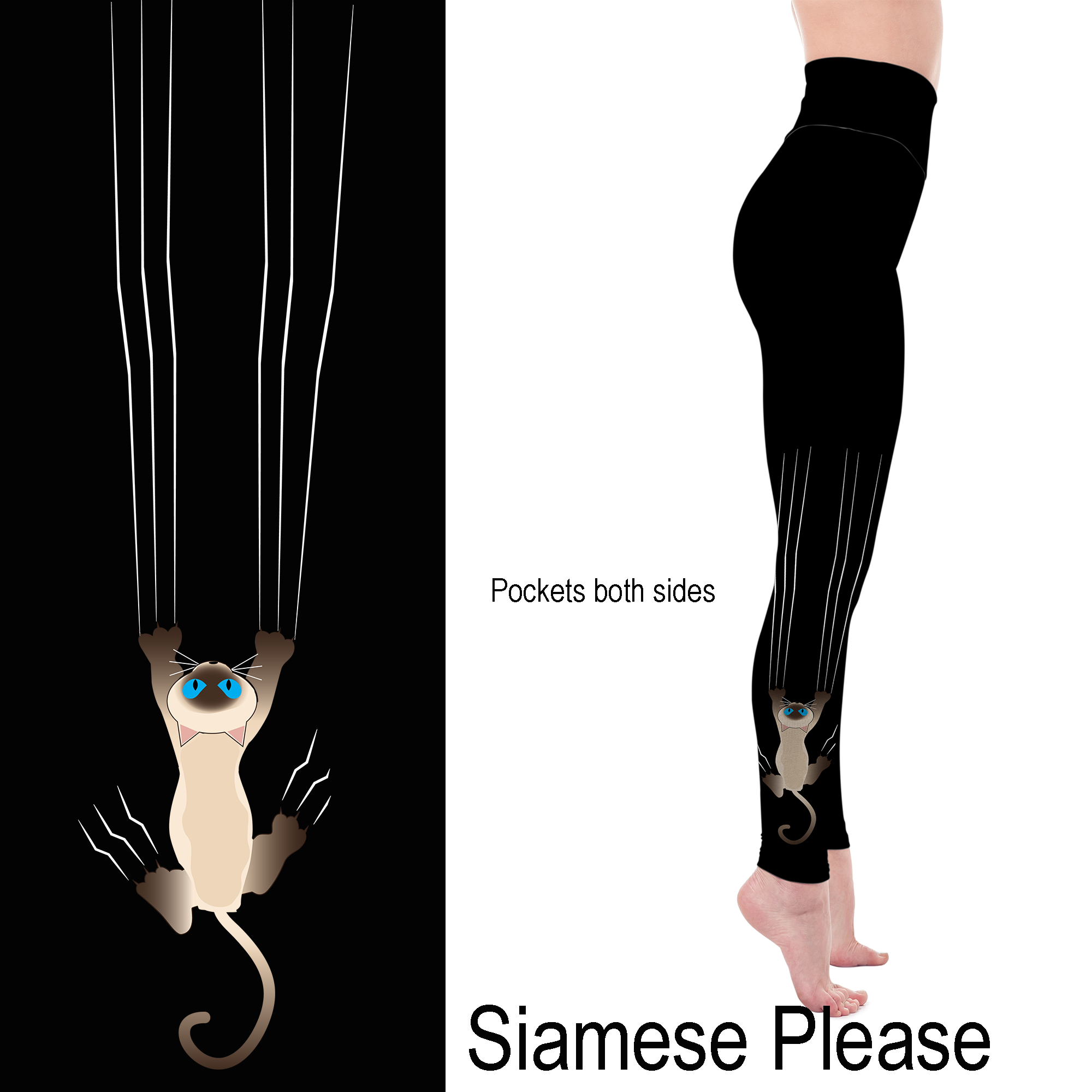 Siamese Please Cat Scratch Leggings With Pockets Blue Eyes MM