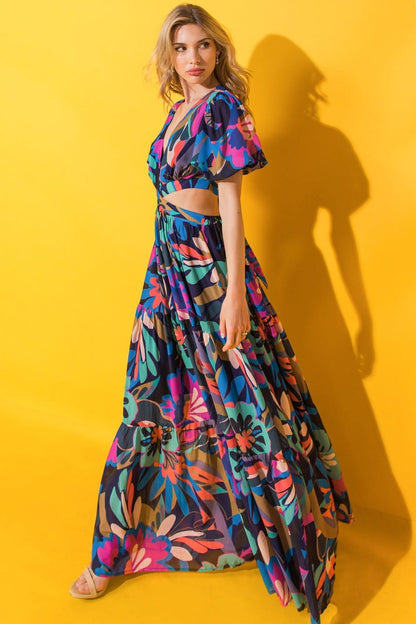 Elegant Floral Woven Maxi Dress