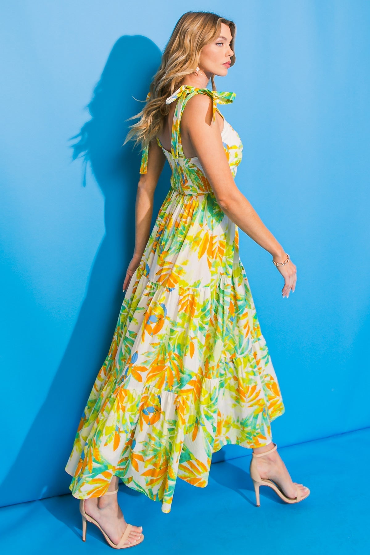 VACATION VIEWS FLORAL WOVEN MIDI DRESS Flying Tomato