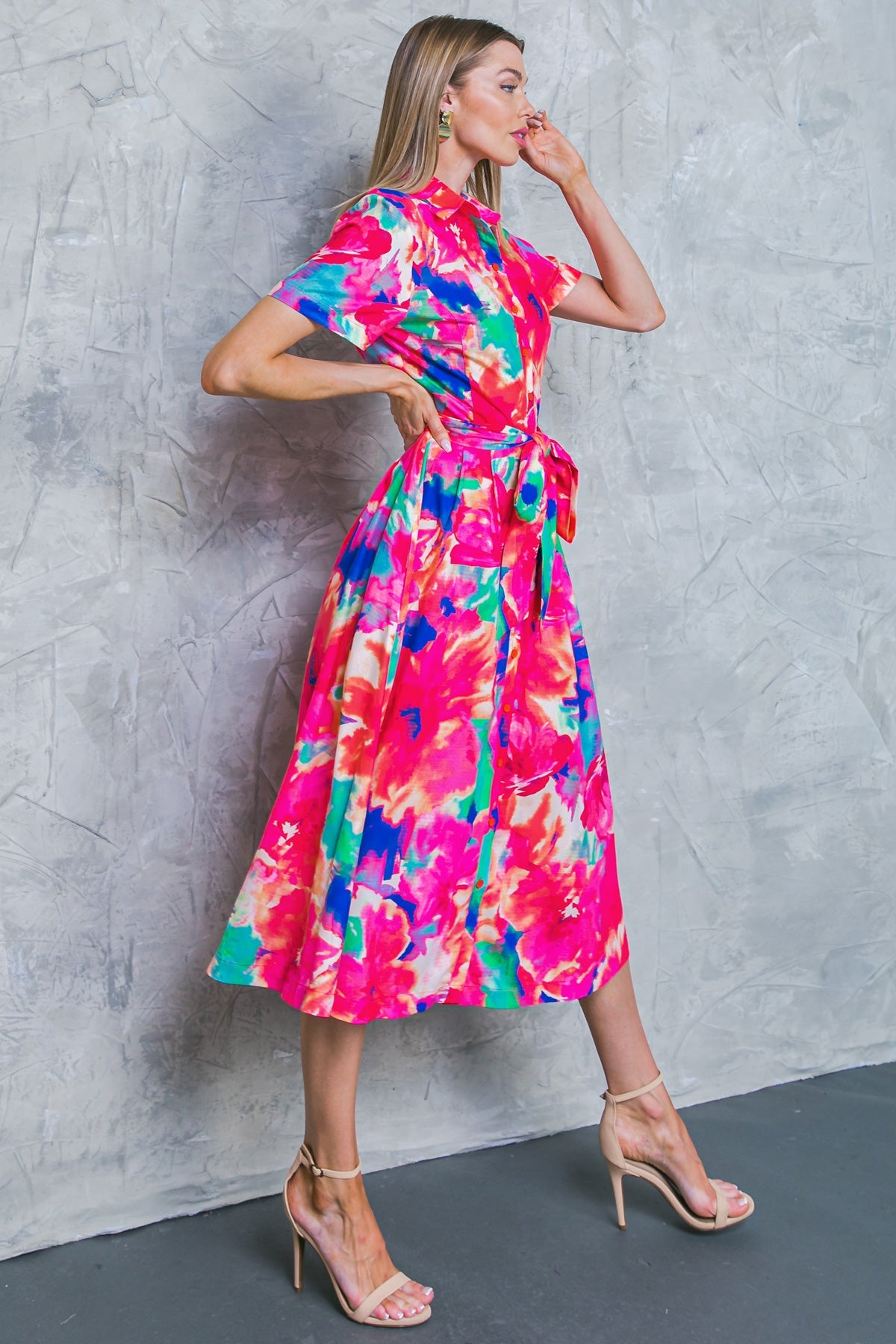 MOVE OVER FLORAL WOVEN MIDI DRESS