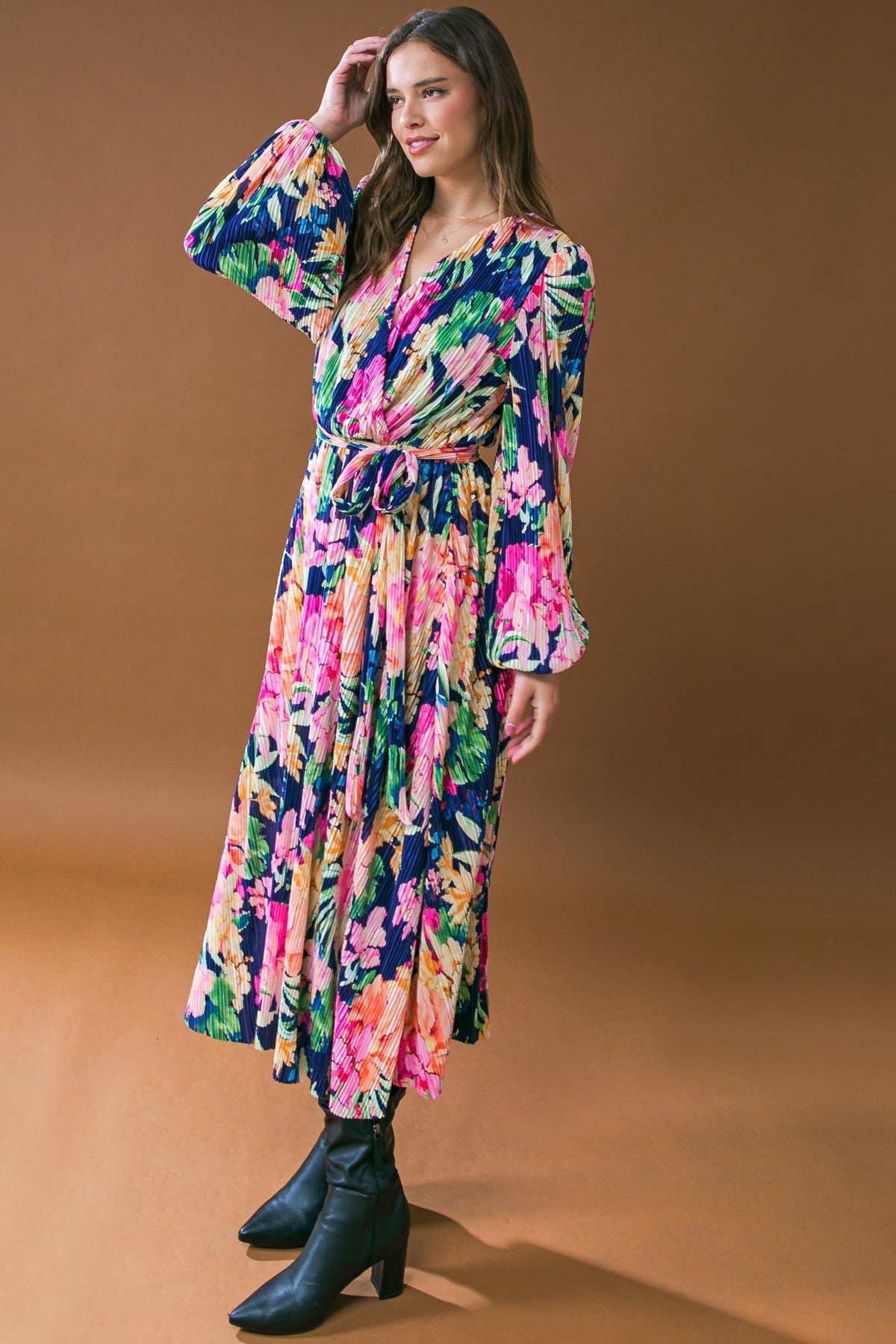 BREATHTAKING MOMENT WOVEN PLISSE MIDI DRESS Flying Tomato