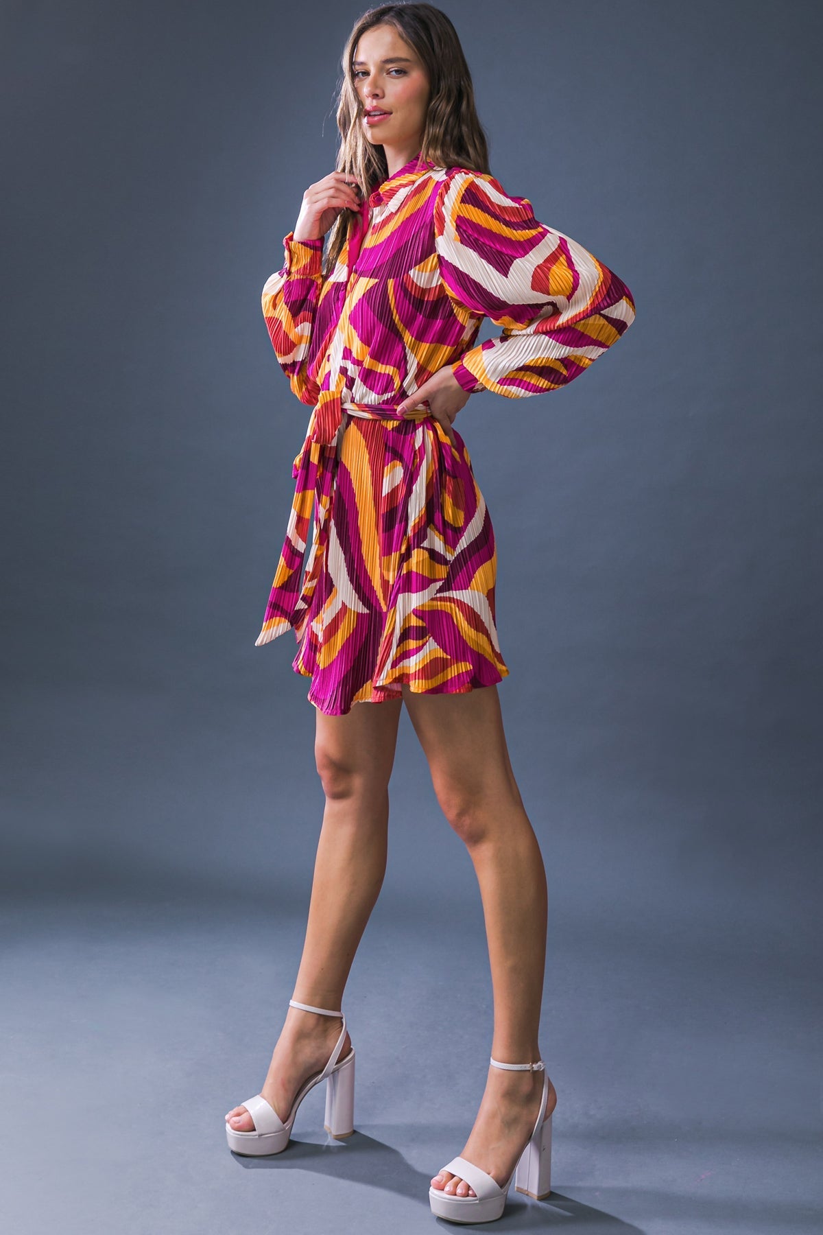 GET ON BOARD WOVEN PLISSE MINI DRESS Flying Tomato