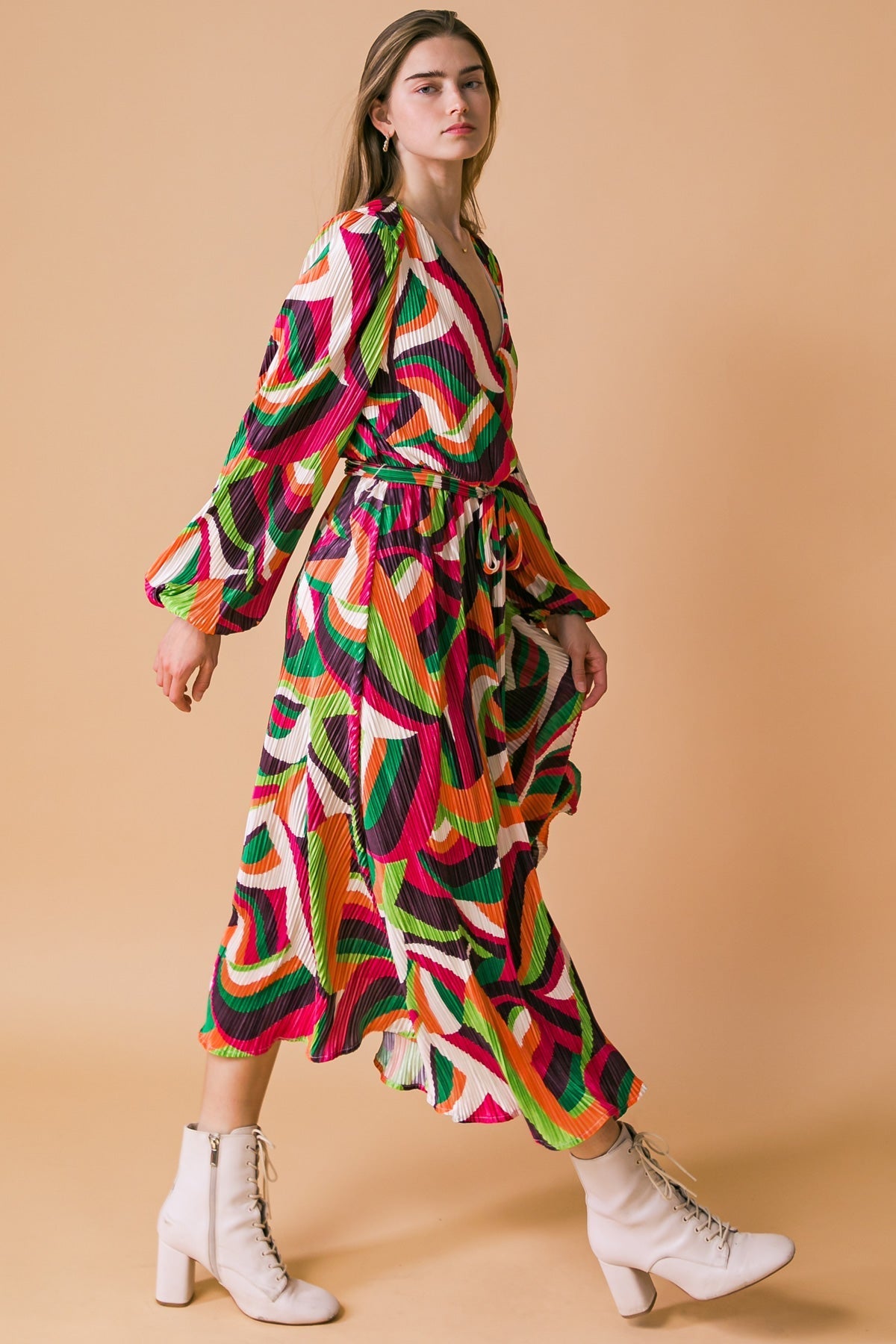 DESTINED TO IMPRESS PLISSE MIDI DRESS Flying Tomato