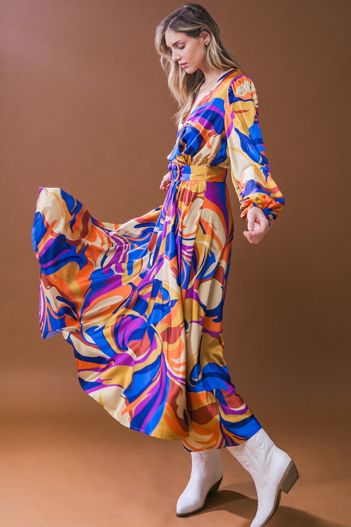 BOLD ADVENTURES WOVEN SATIN MIDI DRESS Flying Tomato