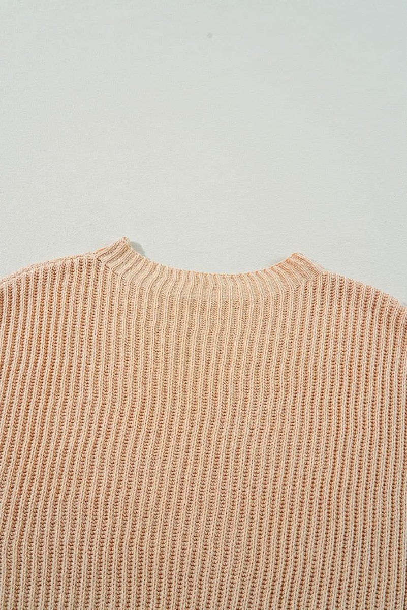 Side Slit Round Neck Long Sleeve Sweater - Love Salve 