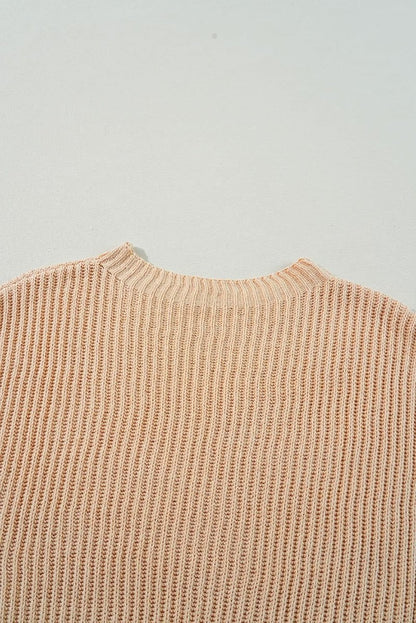 Side Slit Round Neck Long Sleeve Sweater - Love Salve 