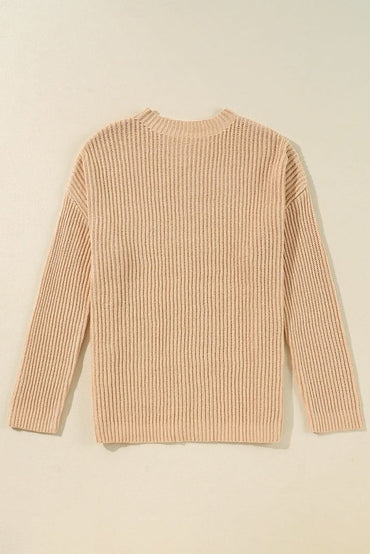 Side Slit Round Neck Long Sleeve Sweater - Love Salve 