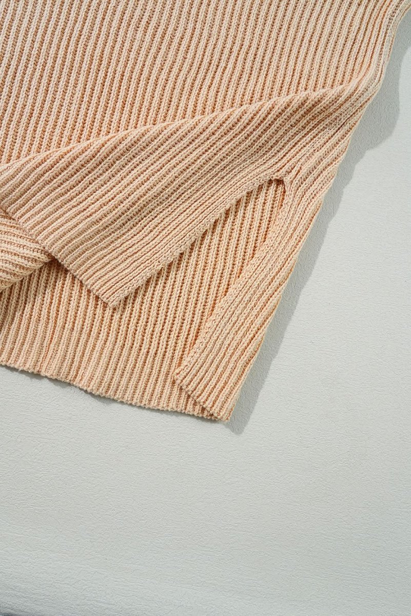 Side Slit Round Neck Long Sleeve Sweater - Love Salve 