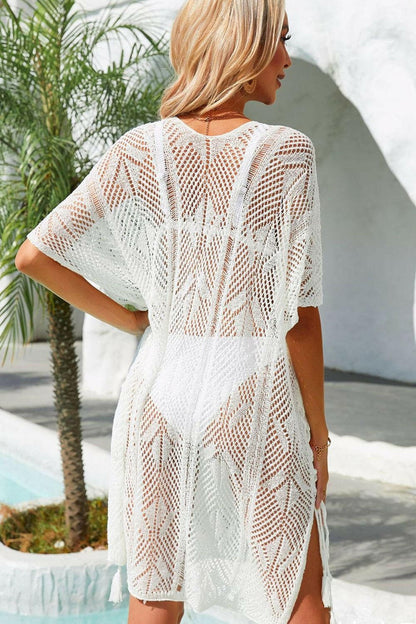 Side Slit Tassel Openwork Cover-Up Dress - Love Salve