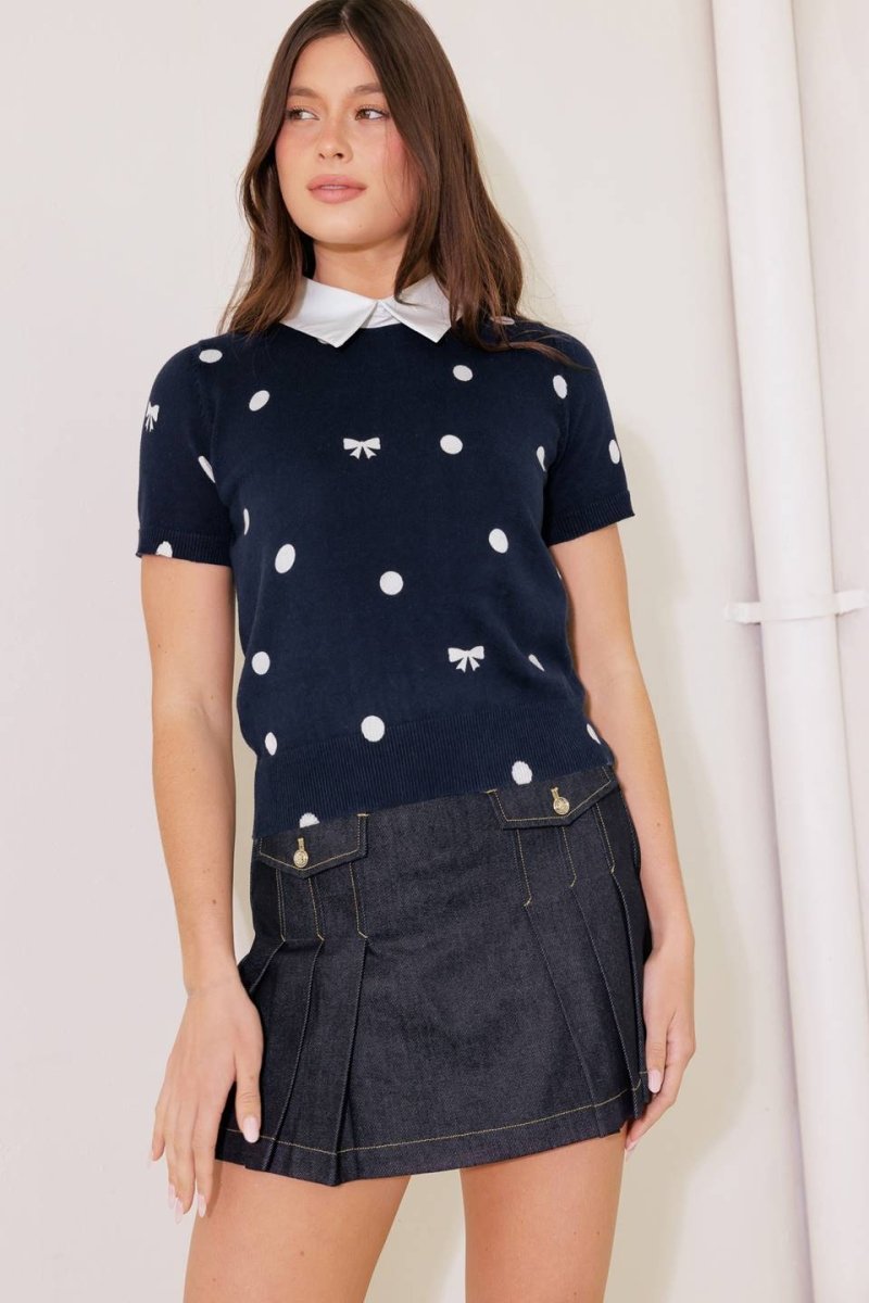 SIDEWALK CAFÉ NAVY SWEATER KNIT TOP - Love Salve