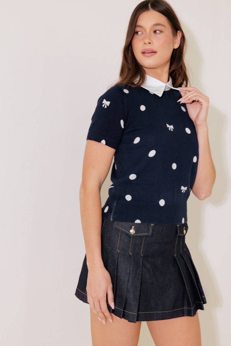 SIDEWALK CAFÉ NAVY SWEATER KNIT TOP - Love Salve