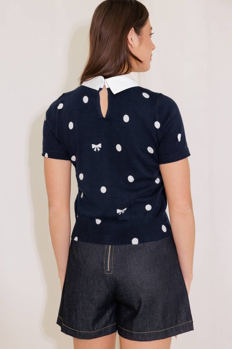 SIDEWALK CAFÉ NAVY SWEATER KNIT TOP - Love Salve